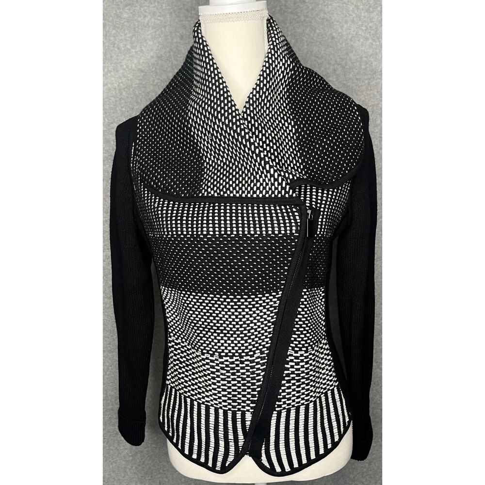 Carlisle women's Sweater Black White Shawl Collar Fitted Diagonal Zipper M